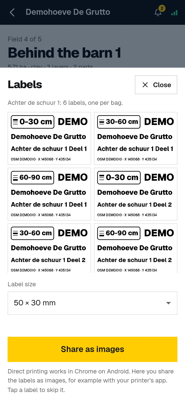 The labels per sample bag, ready to print.