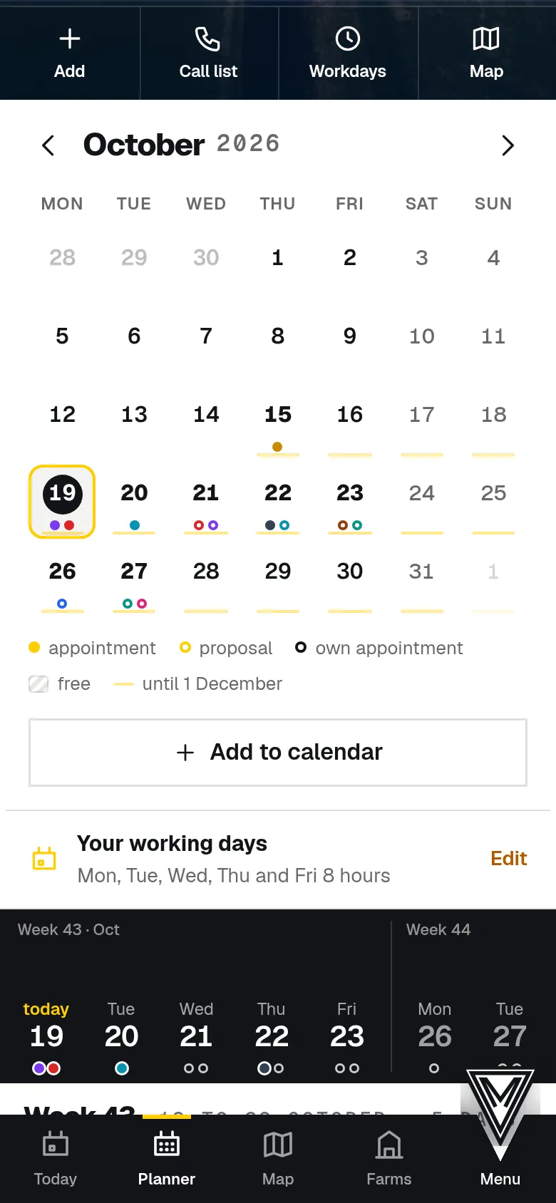 The planner: a dot is an appointment, a ring is a proposal.