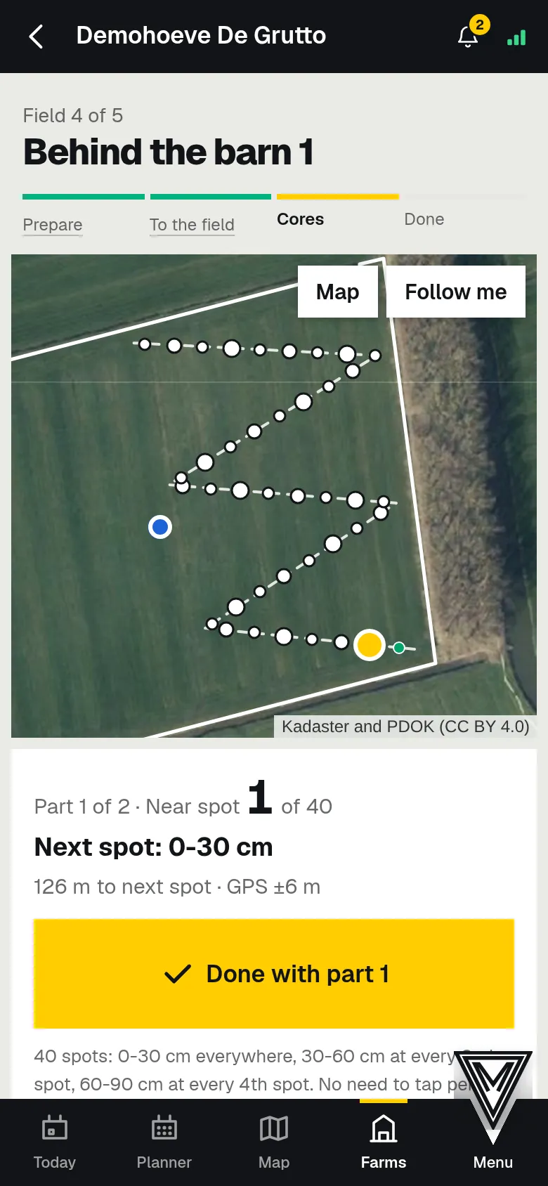 Taking cores: the GPS follows the route.