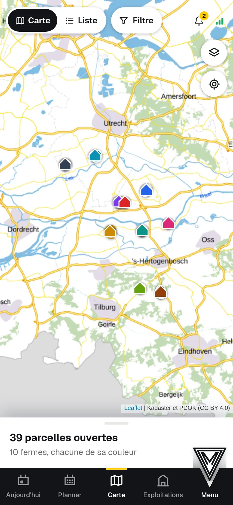 Toutes les parcelles et exploitations sur la carte.