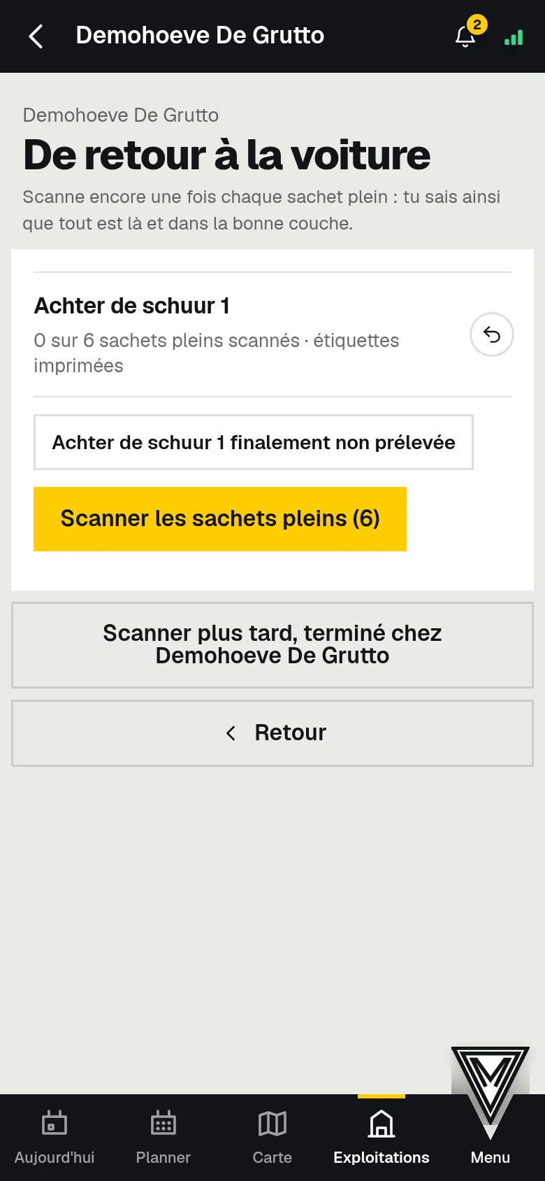 À la voiture : scanner encore une fois les sachets pleins.