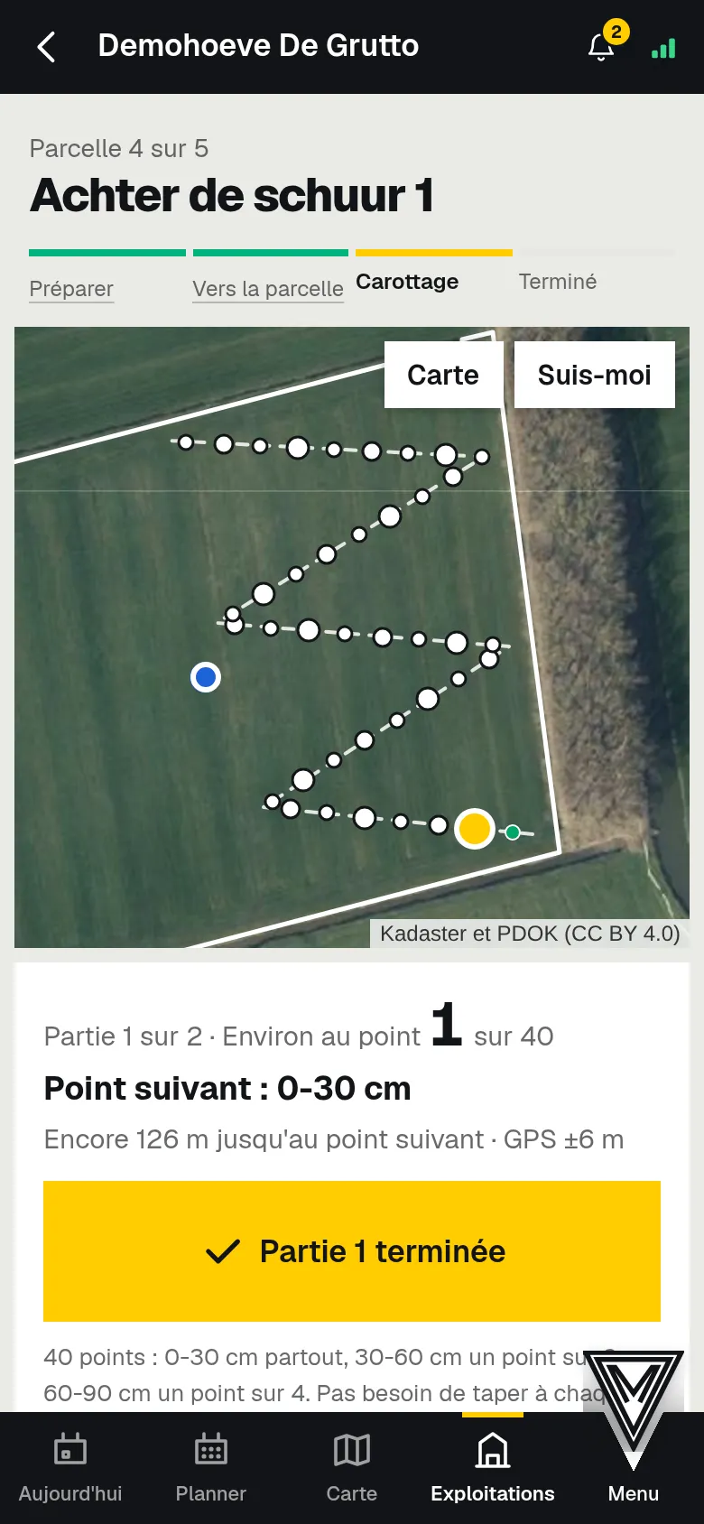 Prélever : le GPS suit le parcours.